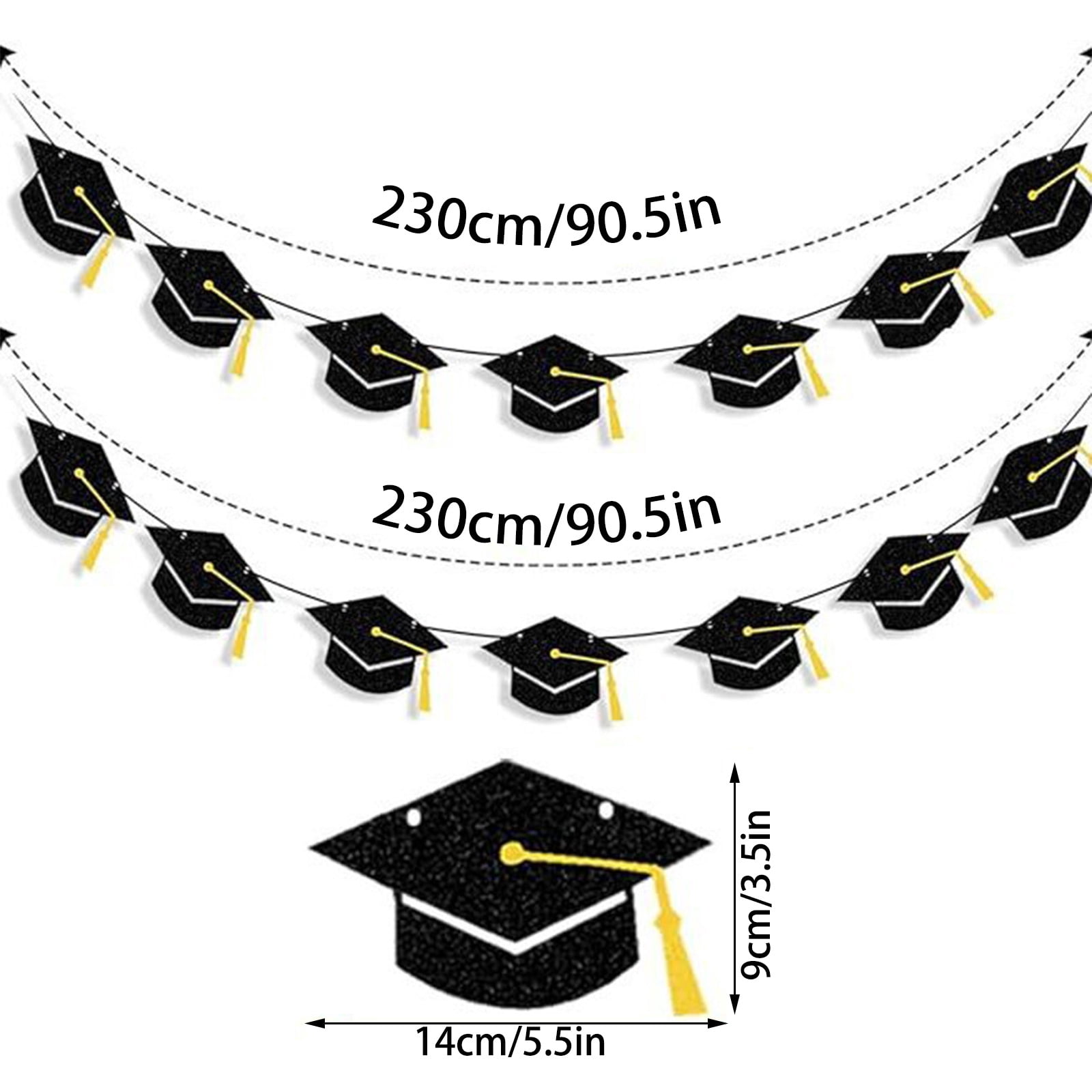 10Pcs Graduation Cap Banners, Yannianjz Graduation Cap Banners, Glitter Graduation Hat Bunting Garland, Black Paper Party Decorations for Graduation Party, Celebration, Ceremony