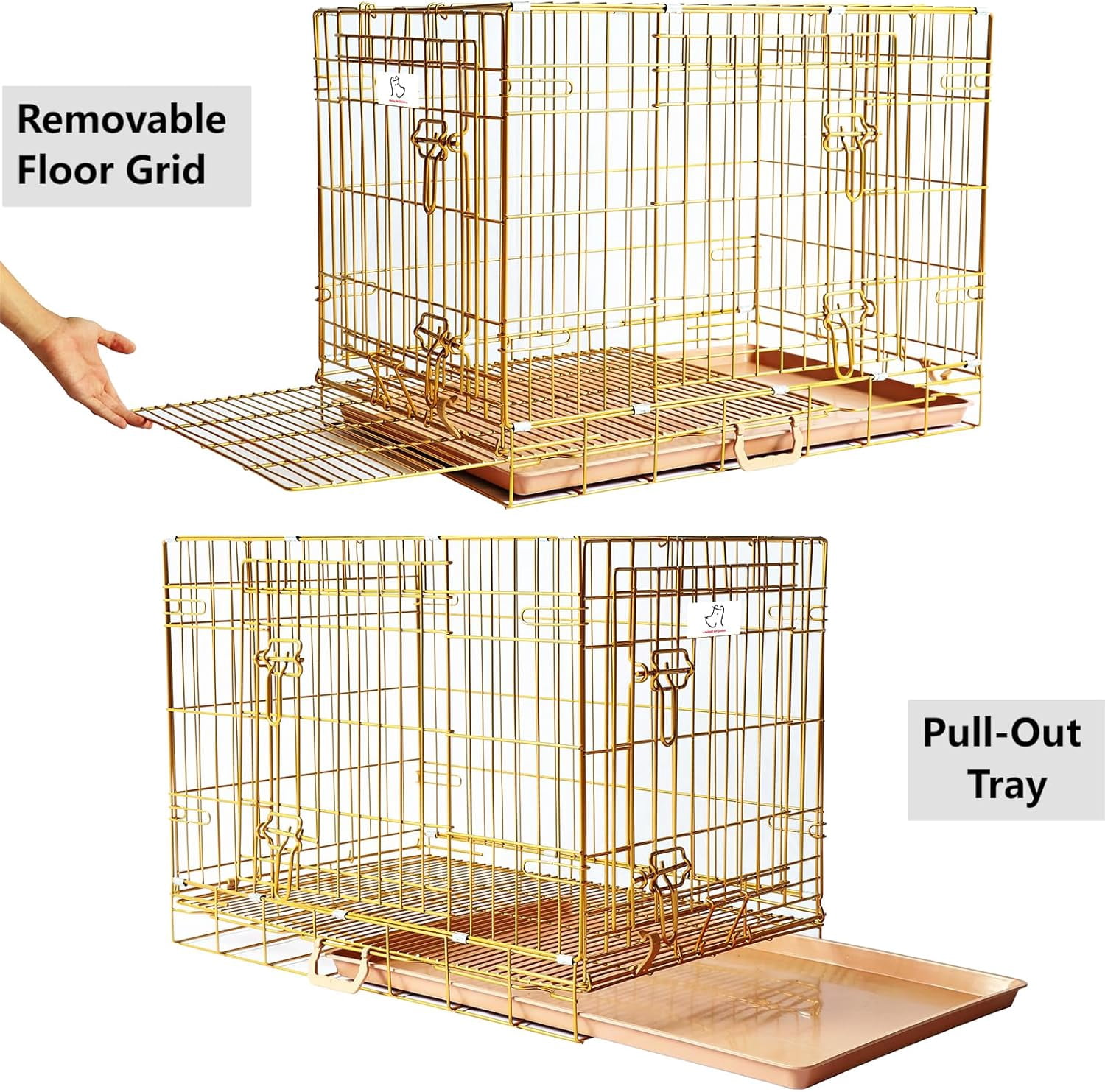 Homey Pet 24 Inch Dog Crate, Copper Gold Puppy Cage for Small Dogs, Collapsible Metal Wire Dog Kennel Indoor with Removable Floor Grid & Tray, Dual-Entry, Handle for Transport & Indoor