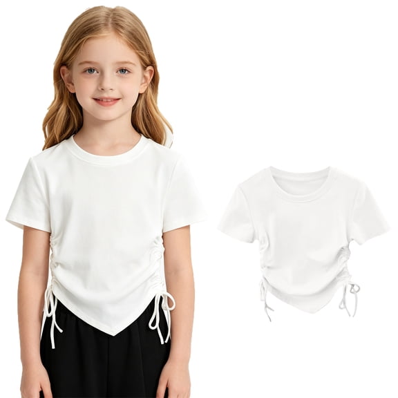 Girls Short Sleeve Irregular T-Shirts Kids Slim Fit Tops Summer Fashion Crewneck Tees Girl Clothes Size 7-8 Years