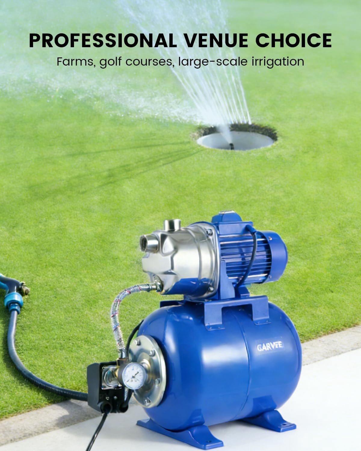 QinaQin Shallow Well Pump with Pressure Tank,Powerful 1.6HP 1320GPH High Flow,164ft Max Head,Stainless Steel Construction,Auto Pressure Switch for Home Farm ,Blue
