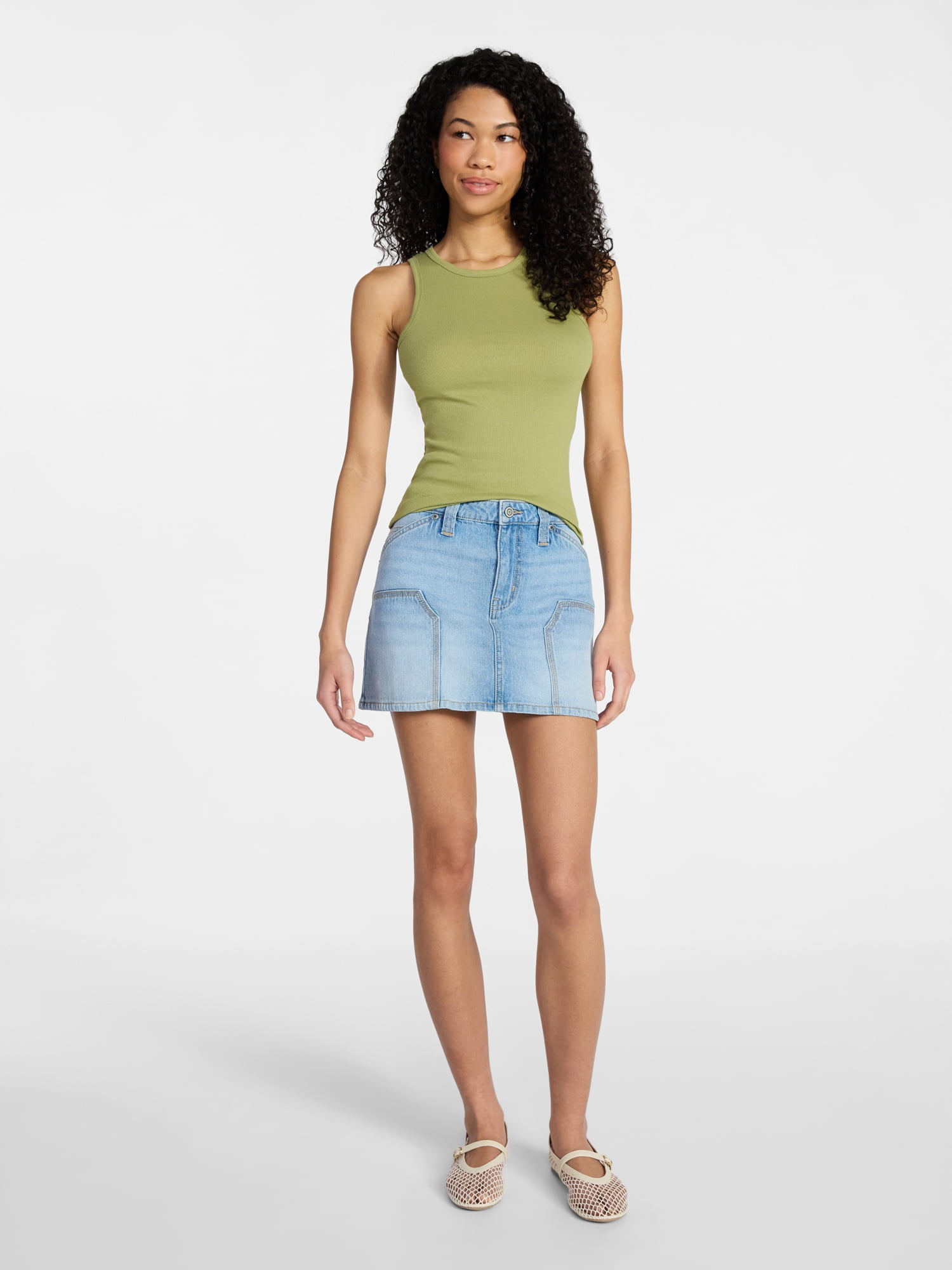 No Boundaries Ribbed High Neck Tank Top, Women's XXS-XXL