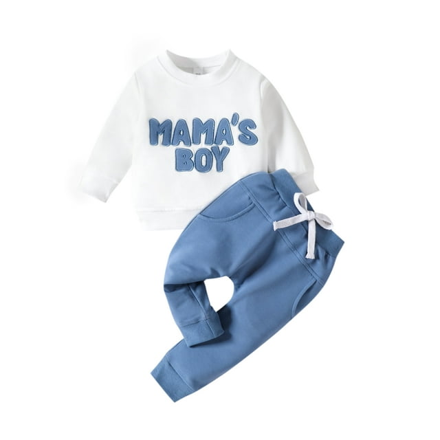 xiaxaixu Toddler Boy 2PCS Pants Set Baby Letter Print Round Neck Sweatshirt and Drawstring Pants Outfits Newborn Pants Suits