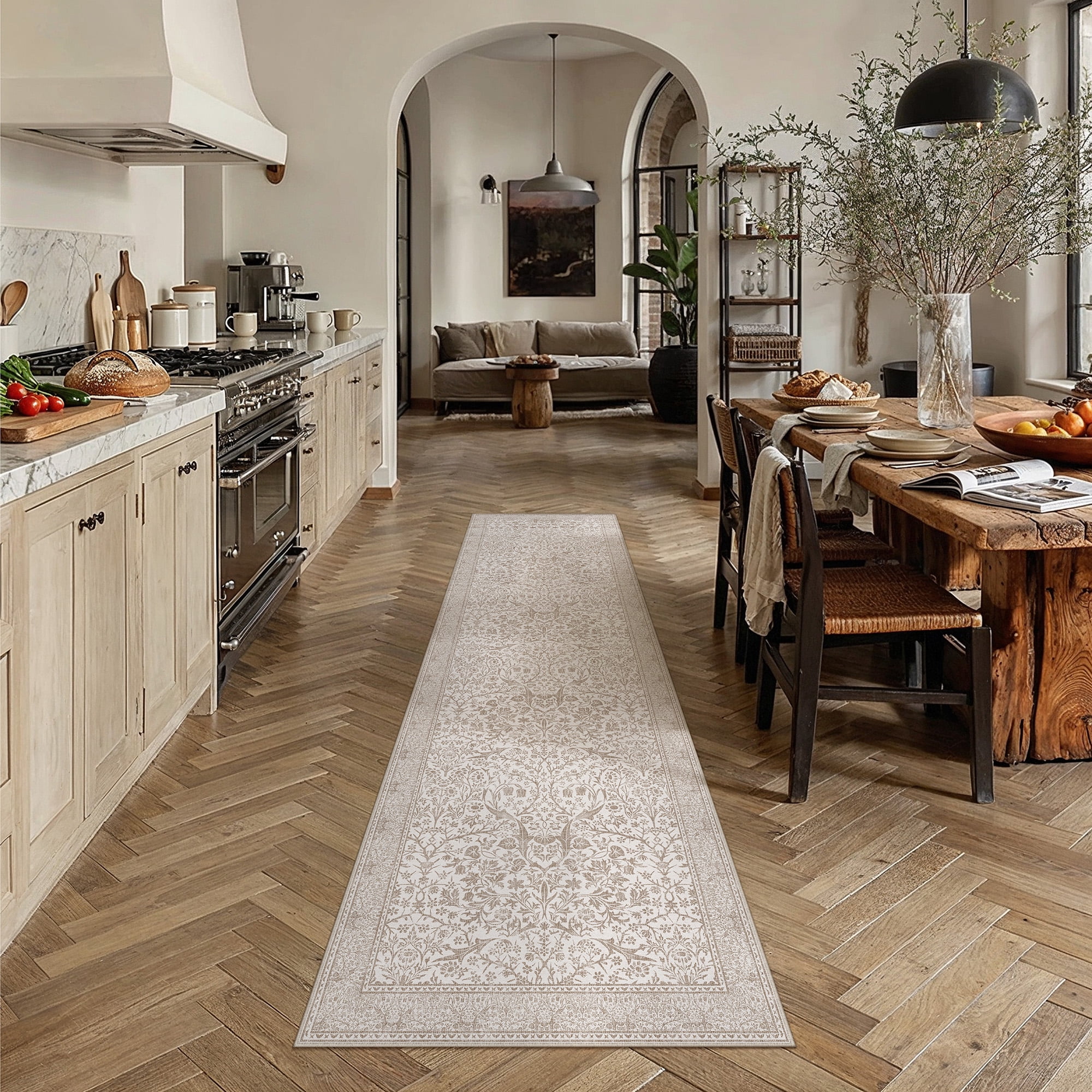 BERTHMEER 2'x8' Runner Rugs for Hallway Kitchen Entryway Bedroom Bathroom Entrance Oriental Vintage Farmhouse Machine Washable Non-slip Traditional Distressed Runner Rugs, Light Brown