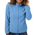 thumbnail image 2 of Women's High Neck Fleece Jacket, Lightweight Winter Coat, Soft Long Sleeve Zip Up, 4 Pocket Casual Outerwear, Solid Color Fleece Jacket Light Blue XXXL, 2 of 5