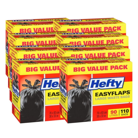 HEFTY Easyflaps Grands Sacs à Déchets - Pack de Grande Valeur, 90 L, 110 Sacs(8/étui)