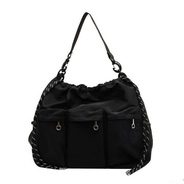 Practical nylon crossbody bag with stylish drawstring and multiple pockets