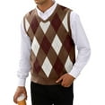 thumbnail image 3 of Langwyqu Argyle Pattern Men V-Neck Sleeveless Knit Sweater Vest Pullover, 3 of 4
