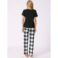 thumbnail image 3 of DARING DIVA Women's Plaid Short Sleeve Tops with Pants Pajama Sets XS White, 3 of 5