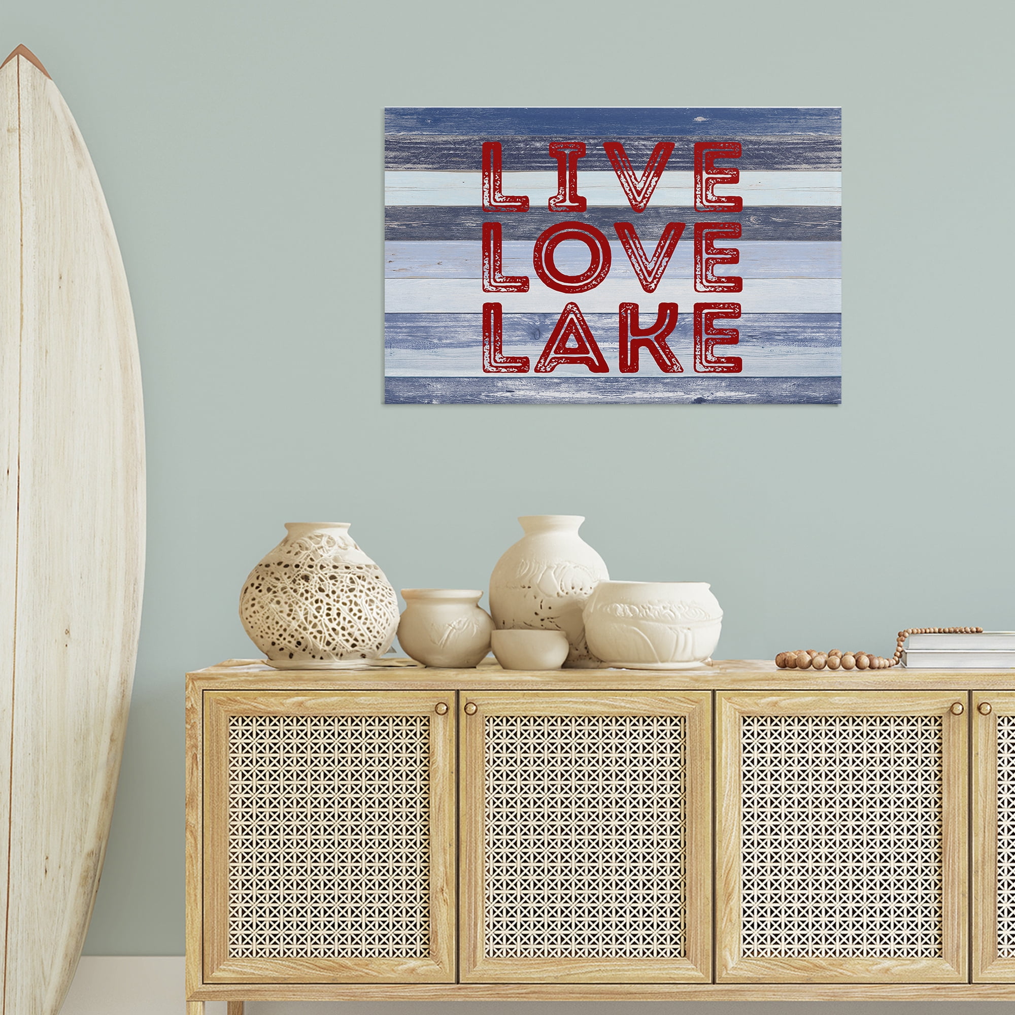 Stupell Industries Live Love Lake Striped Nautical & Beach Painting Wrapped Canvas Art Print Wall Art, 36 x 24