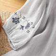 thumbnail image 6 of Ladies Blouses and Tops Dressy Women's Cotton Linen Blouse Button 3/4 Sleeve Shirts Summer Loose Crew Neck Casual Boho Tops Vintage Embroidered Flowy Blouse Tops Gray M, 6 of 9