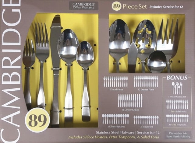 Service for 12 Cambridge 89-Piece Flatware Silverware Set with 5-PC Hostess Set