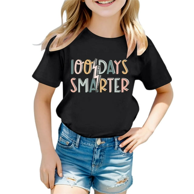 WEAIXIMIUNG Vêtements pour Filles 10-12 Hauts Courts Mode Enfants Décontracté Imprimé Col Rond Ample T-Shirt Manches Courtes 4-5 Ans