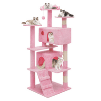MoNiBloom 54.5" Cat Tree & Condo Scratching Post Tower, Anti-Tipping Rope, Soft Pink