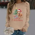 thumbnail image 2 of Womens Tops Long Sleeve Shirts Cow Christmas Print Sweatshirts Festive Western Graphic Pullover Casual Soft Crewneck Fall Clothes for Women Tees Blouses Khaki L, 2 of 4