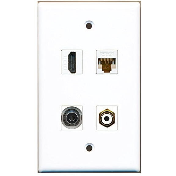 RiteAV - 1 Port HDMI 1 Port RCA White 1 Port 3.5mm 1 Port Cat6 Ethernet White Wall Plate