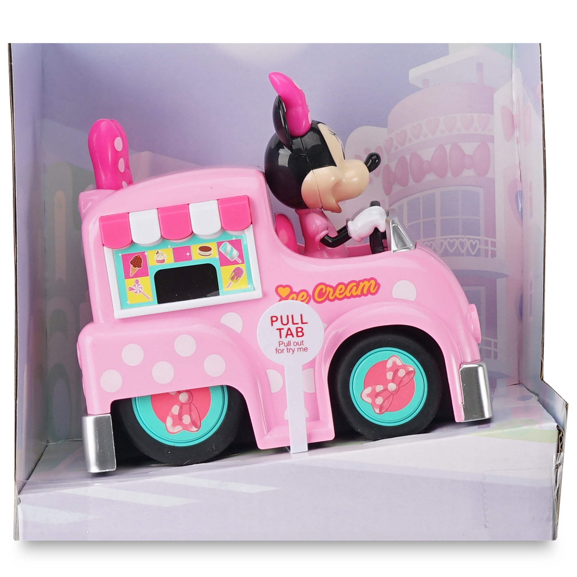 Disney Junior: Press N' Go - Minnie Mouse Ice Cream Truck - 5.5” Pink & White Toy Vehicle, Flashing Lights & Sounds Car, Desserts Shop Play, Kids 3+