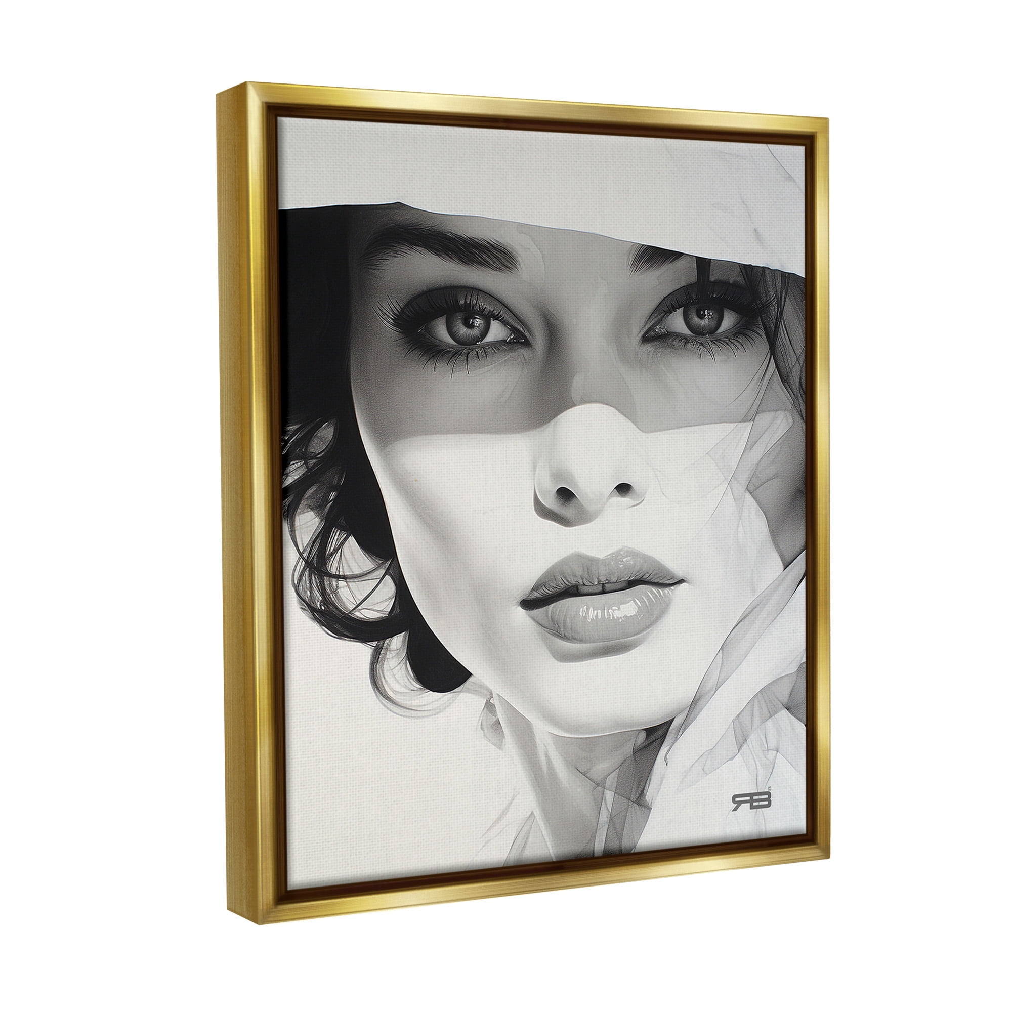 Stupell Industries Close Up Fashion Portrait Beauty & Fashion Painting Gold Floater Framed Canvas Art Print Wall Art, 17 x 21