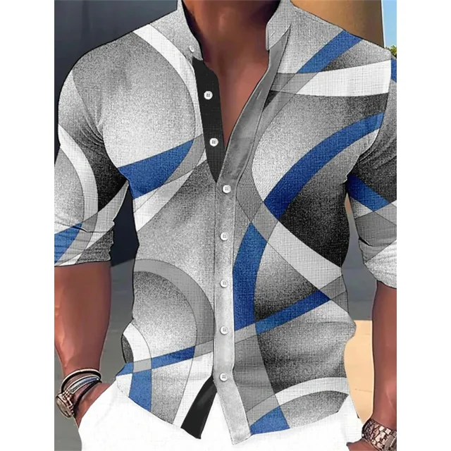 New Club - Ropa estampada de manga larga para exteriores con cuello alto geométrico para hombre, talla grande
