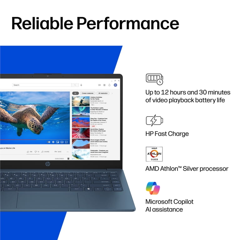 HP 14 inch HD Windows Laptop AMD Athlon Silver 7120U Processor 4GB