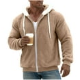 thumbnail image 3 of Men Zip-Up Thermal Fuzzy Fleece Jackets Casual Warm Drawstring Hooded Winter Coats Outwear with Pockets New Men Plus Size Light Raincoat Brown L, 3 of 6