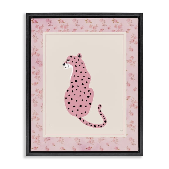 Stupell Industries Contemporary Pink Sitting Cheetah with Border Black Floating Frame Canvas Art, 17 x 21, by Natalie Carpentieri
