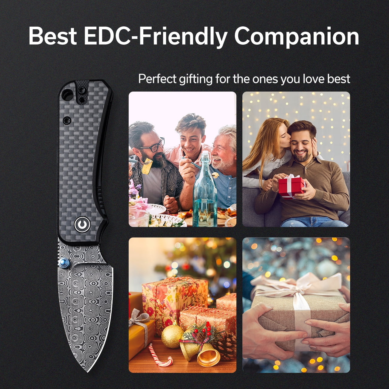 CIVIVI Baby Banter Small Pocket Knife Folding Knife  2.34" Damascus Blade Carbon Fiber Overlay on G10 Handle C19068S-DS1