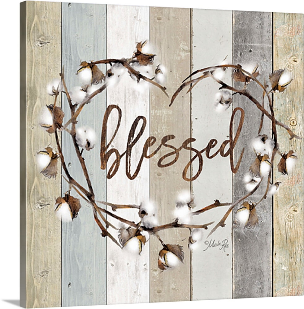 Blessed Cotton Wreath Canvas Wall Art, Home Decor