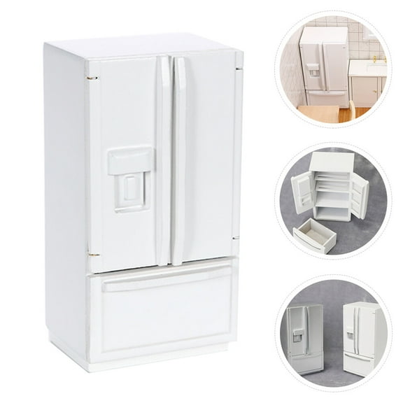 FRCOLOR  Doll House Mini Fridge Double Door Refrigerator Scale Child White