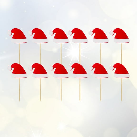 FRCOLOR Felt Christmas Hat Cake Toppers for Red Color Safe for Cake Decorating Use 12pcs