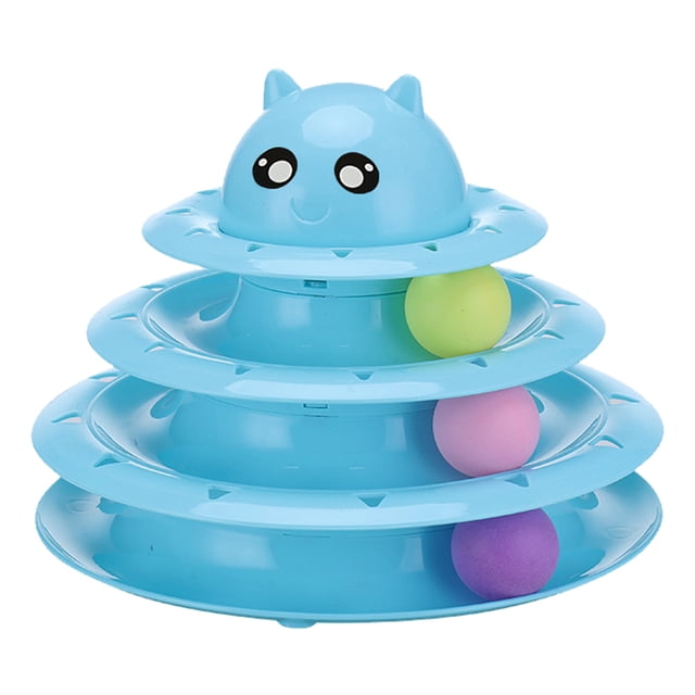 Juguete para gatos con plataforma giratoria y seis bolas de colores, interactivo, divertido, psicológico, para gatitos, color azul