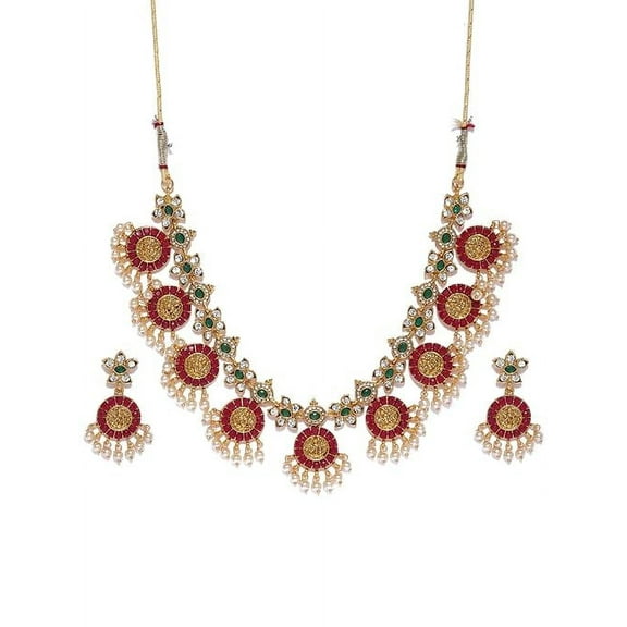 ZAVERI PEARLS Gold Tone Traditional Temple Choker Necklace Set For Women