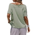 thumbnail image 4 of Czanzd Women's Oversized Off-Shoulder T-Shirt Loose Fit Casual Short Sleeve Top,Green,S, 4 of 6