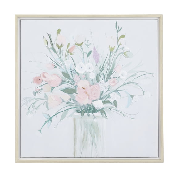 24" x 24" Bouquet Floral Framed Wall Art with Tan Frame, by DecMode