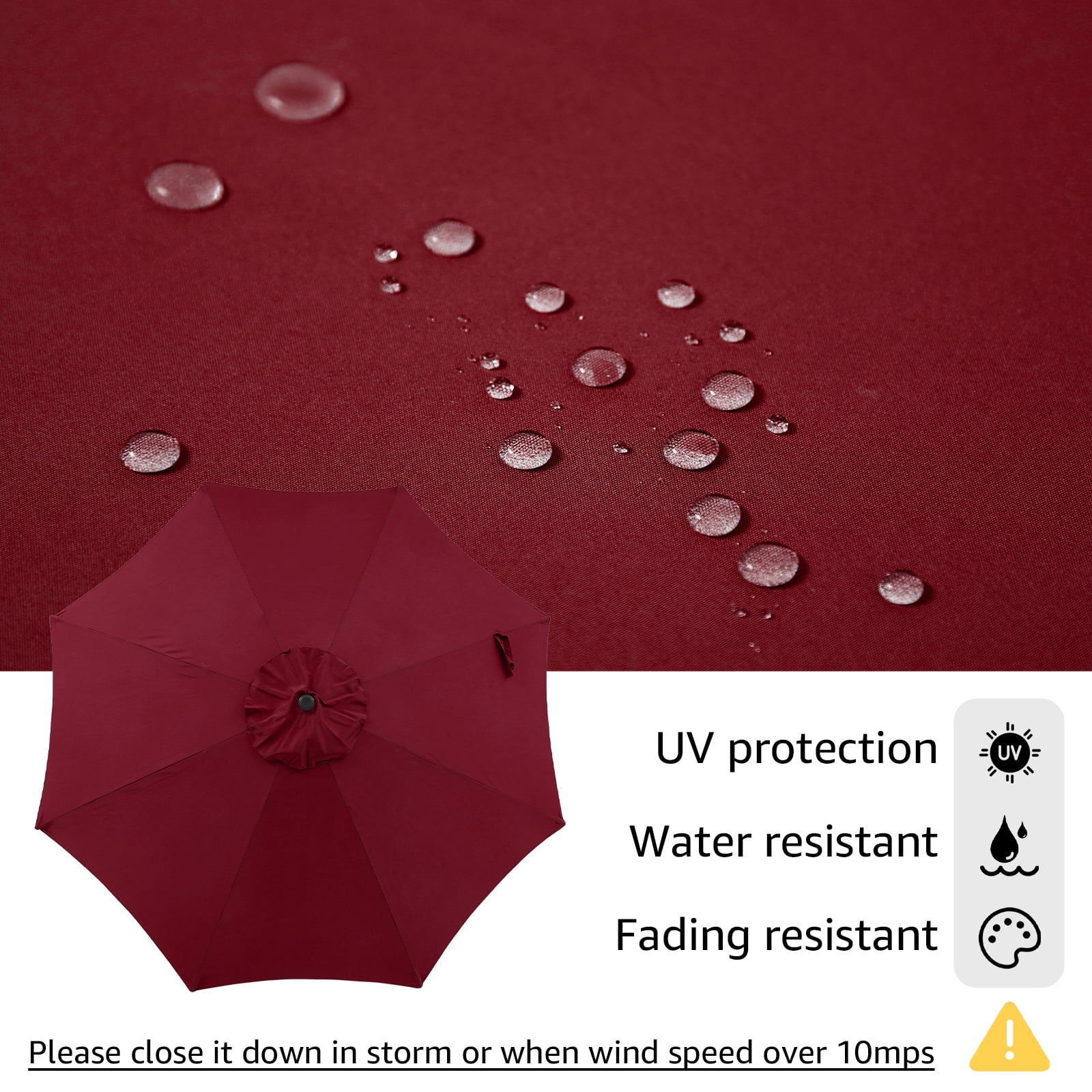 11' Patio Umbrella, Outdoor Table Market Large Umbrella with 8 Steel Ribs and Crank, Dark Red
