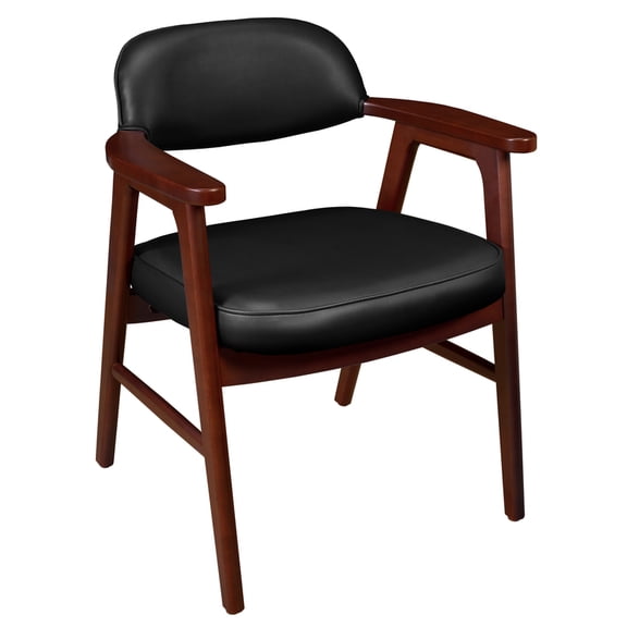 Regency 476 Mid-Century Modern Accent Chair – Mahogany Beech Wood Frame & Black Vinyl Upholstery, Stylish Retro Lounge Chair for Living Rooms, Offices, Waiting Areas & Reception Spaces