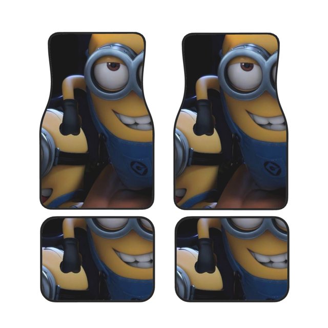 Yiaed Minions Tapis de Sol pour Voiture Ensemble de 4 Tapis de Voiture - Tapis de Voiture avec Dos Antidérapant et Talon de Conducteur Ajustement Universel pour Voitures, Camions, Suv et Vans