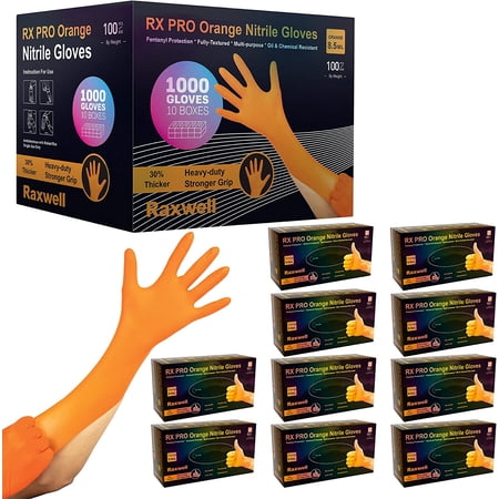 Raxwell Disposable Orange Nitrile Gloves 8.5-mil Heavy Duty Puncture Resistant Diamond Grip Work Gloves, XLarge, 1000 Pack