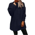 thumbnail image 2 of Black and Friday Clothing Sales Idoravan Long Sleeve Shirts for Women Winter Women's Round- Neck Plush Fall and Winter Loose Solid Pocket Warm Long Sleeve Blouse Tops Dark Blue XXL, 2 of 6