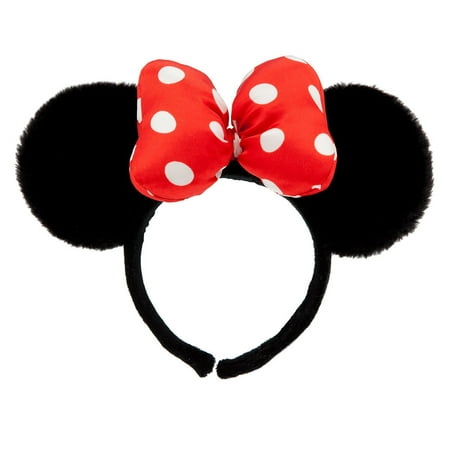 Disney Parks Minnie Mouse Satin Bow Dots Plush Ears Headband New with Tags