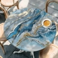 thumbnail image 3 of Abstract Ocean Waves Round Fitted Table Cover Gradient Blue Gold Sea Art Waterproof Table Cloth with Elastic Edge Wipeable Tablecloth for Picnic Camping Party Fits 36"-44" Diameter, 3 of 8