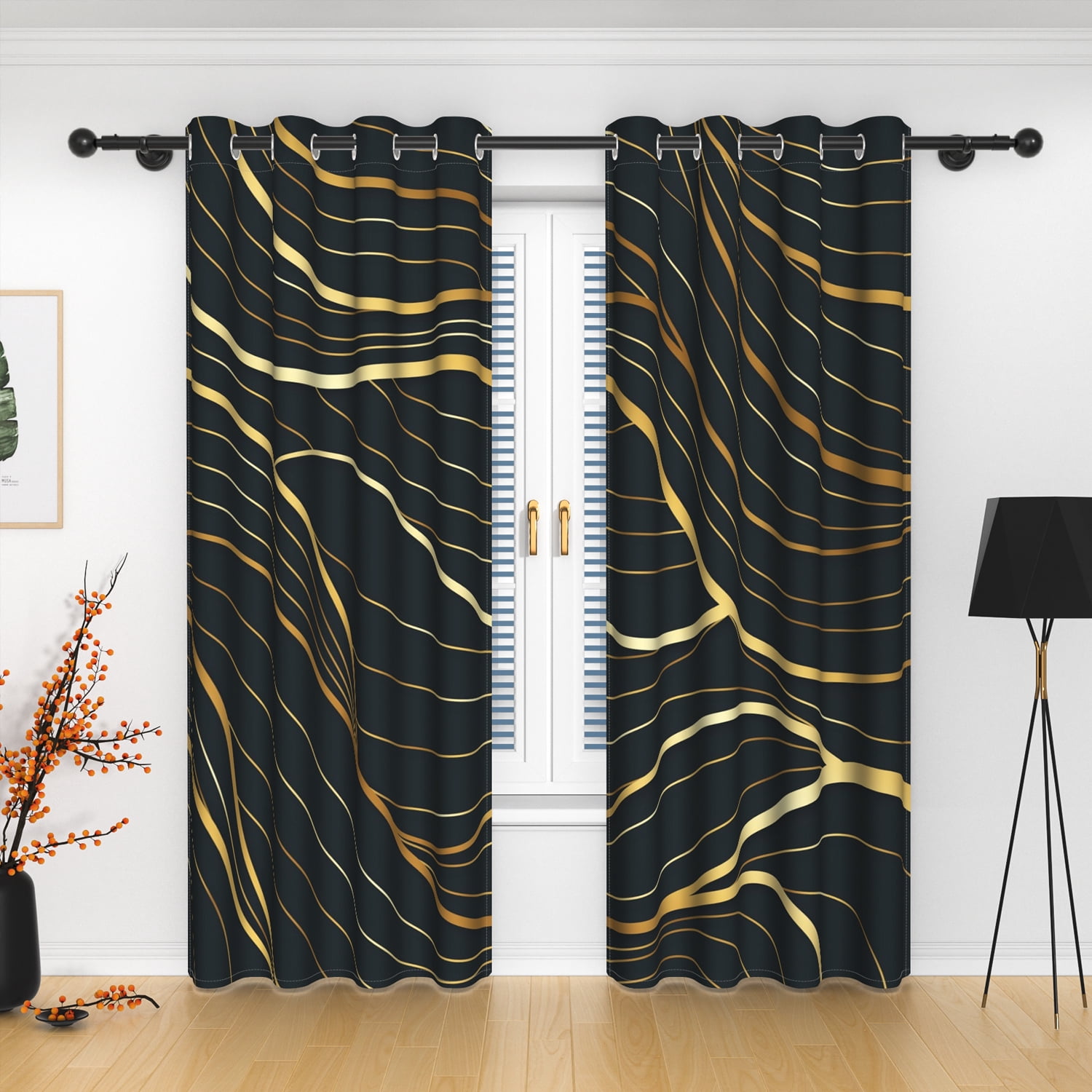 Lfeey Opaque Blackout Curtains for Bedroom, Top Grommet Room Darkening, 84 Inches Long, 2 Pieces