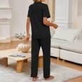thumbnail image 4 of GILIGEGE Two Piece Sets for Women Summer Cotton Pajamas for Women Set Button Down Cotton Pants with Pockets 2 Piece Notch Collar Sets Sleepwear Set Summer Soft Casual Lounge Sets Black Xl, 4 of 9