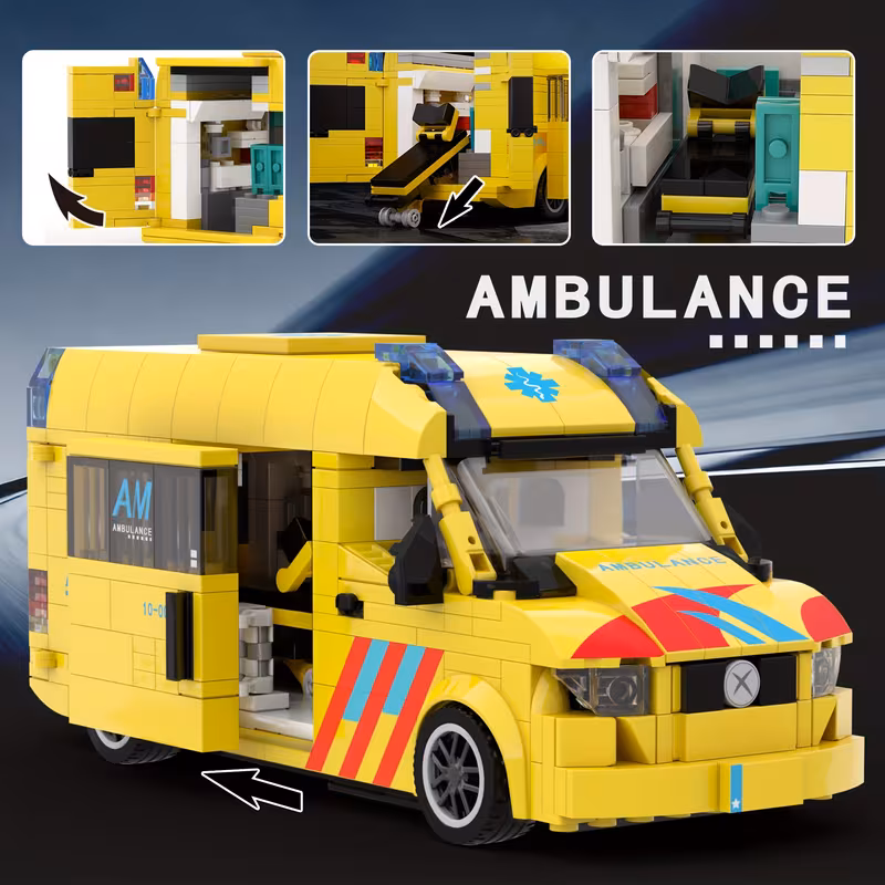 thumbnail image 6 of GZBricker European-style Ambulance Building Blocks Sets Compatible with Lego Vehicel Model Realistic Emergency Car for Adults Boys, 6 of 7