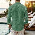 thumbnail image 4 of Gaukiv Long Sleeve Shirts for Men Solid Stand Collar Open Front Relaxed Fit Lightweight Blouses Basic Tops Dark Green S, 4 of 5