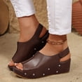 thumbnail image 2 of Dakaela Women's Platform Wedge Sandals Comfortable Leather Cork Heeled Slip on Slides 2.36 Inch Slingback Casual Dressy Summer Walking Shoes Brown 7.5, 2 of 8