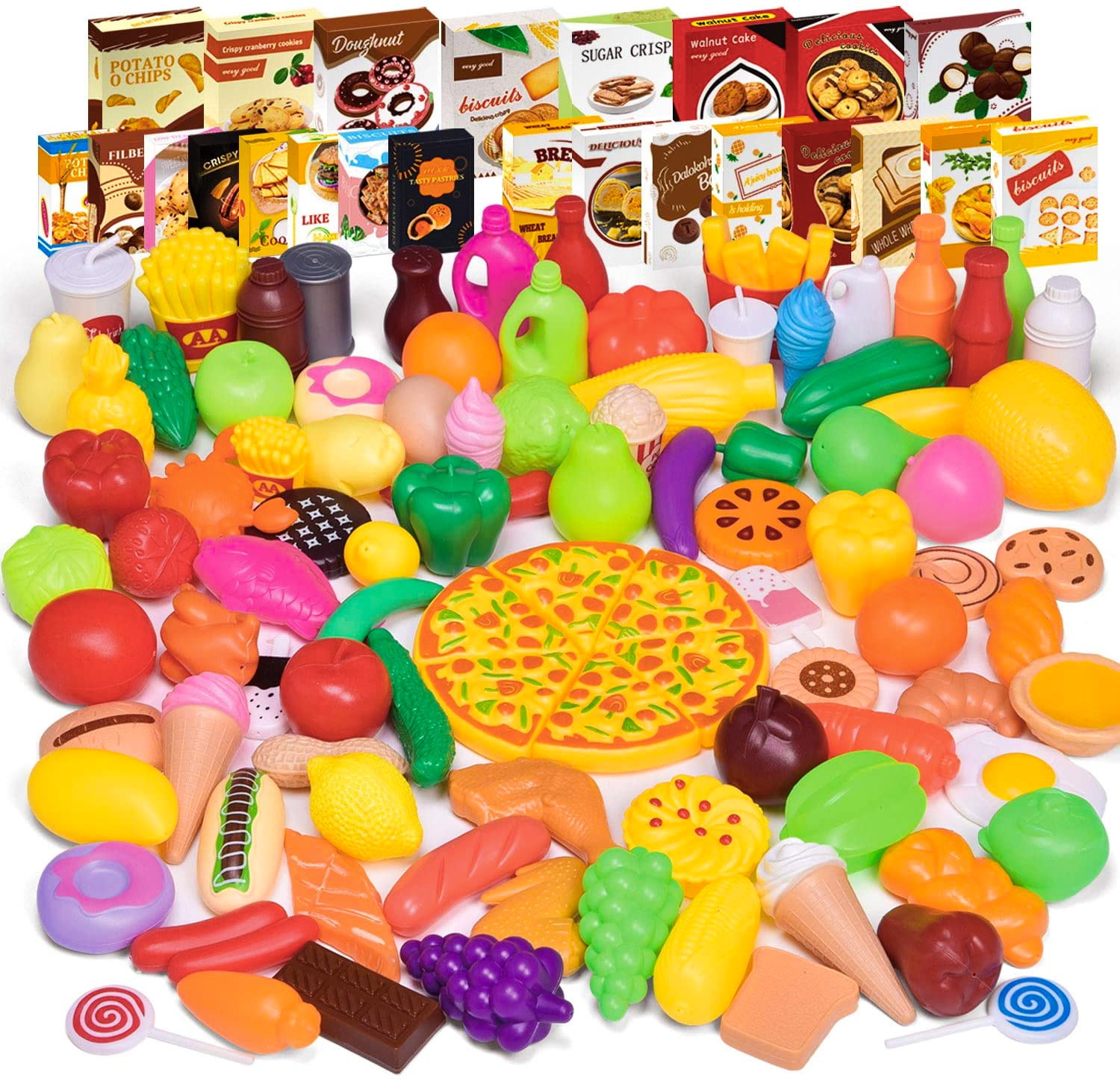 Fun Little Toys 128 Pcs Play Food for Kids Kitchen, Toy Foods with ...