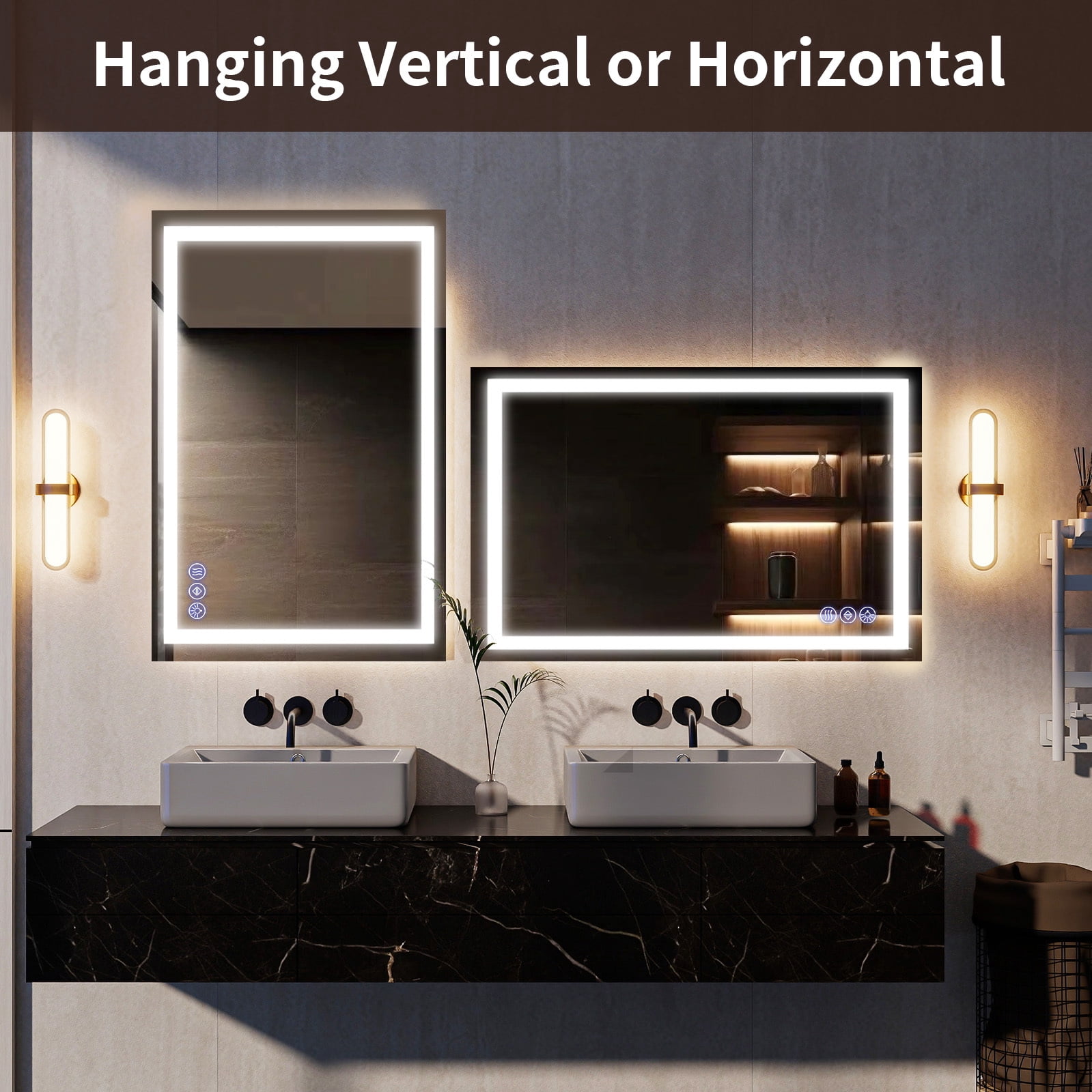 Easy4Home 26"x38" LED Bathroom Mirror Wall Mounted Anti-Fog Vanity Mirror with Adjustable Lights, White