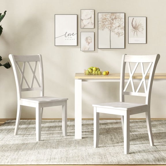 Chateauy 2 Pack Farmhouse Mid Century Style Wooden Kitchen Chairs, Retro Solid Wood Dining Chair Set for Indoor Use