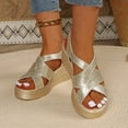 thumbnail image 6 of Viluyesy Womens Wedge Sandals, Peep Toe Wide Width Ankle Strap Ladies Casual Elegant Party Shoes Gold US5.5, 6 of 9