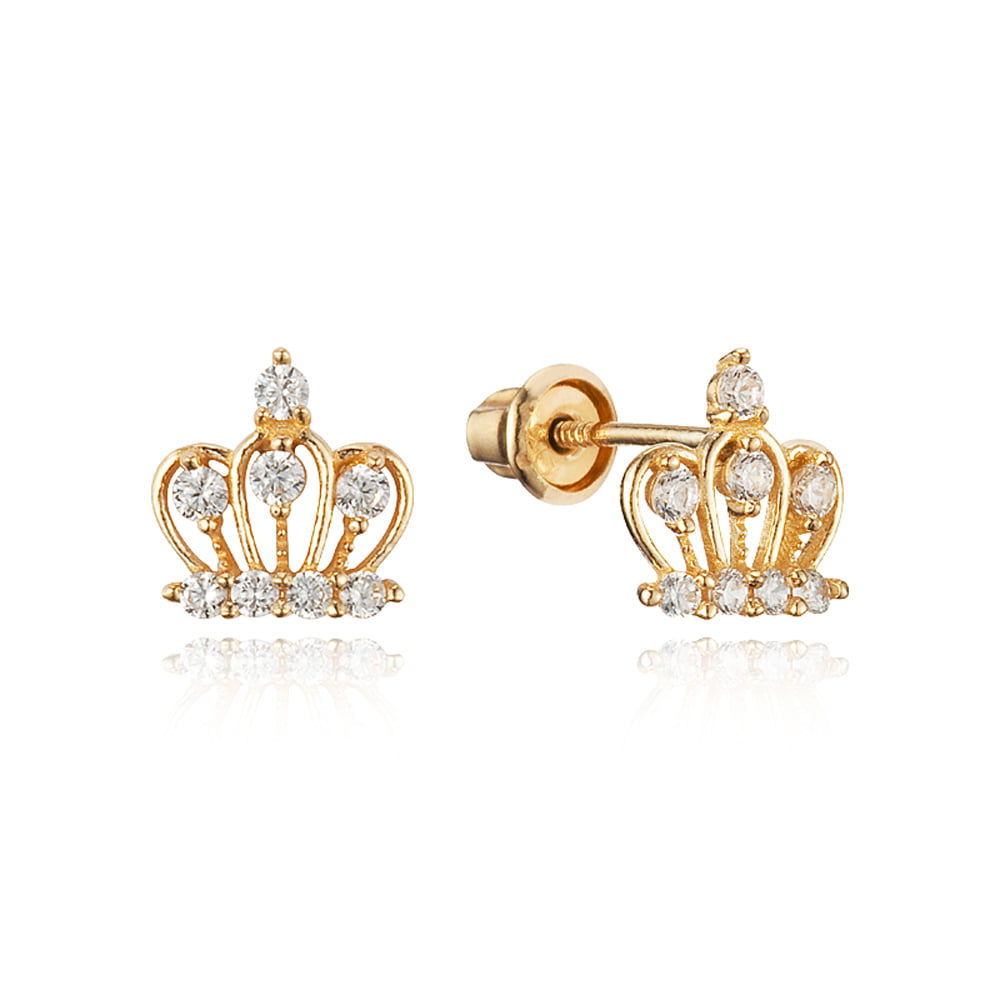 Elegant Crown Earrings 14k Solid Yellow Gold Crown Stud Earrings Mini Crown 